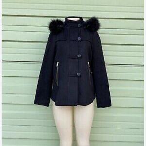 ZARA black coat with fur hood